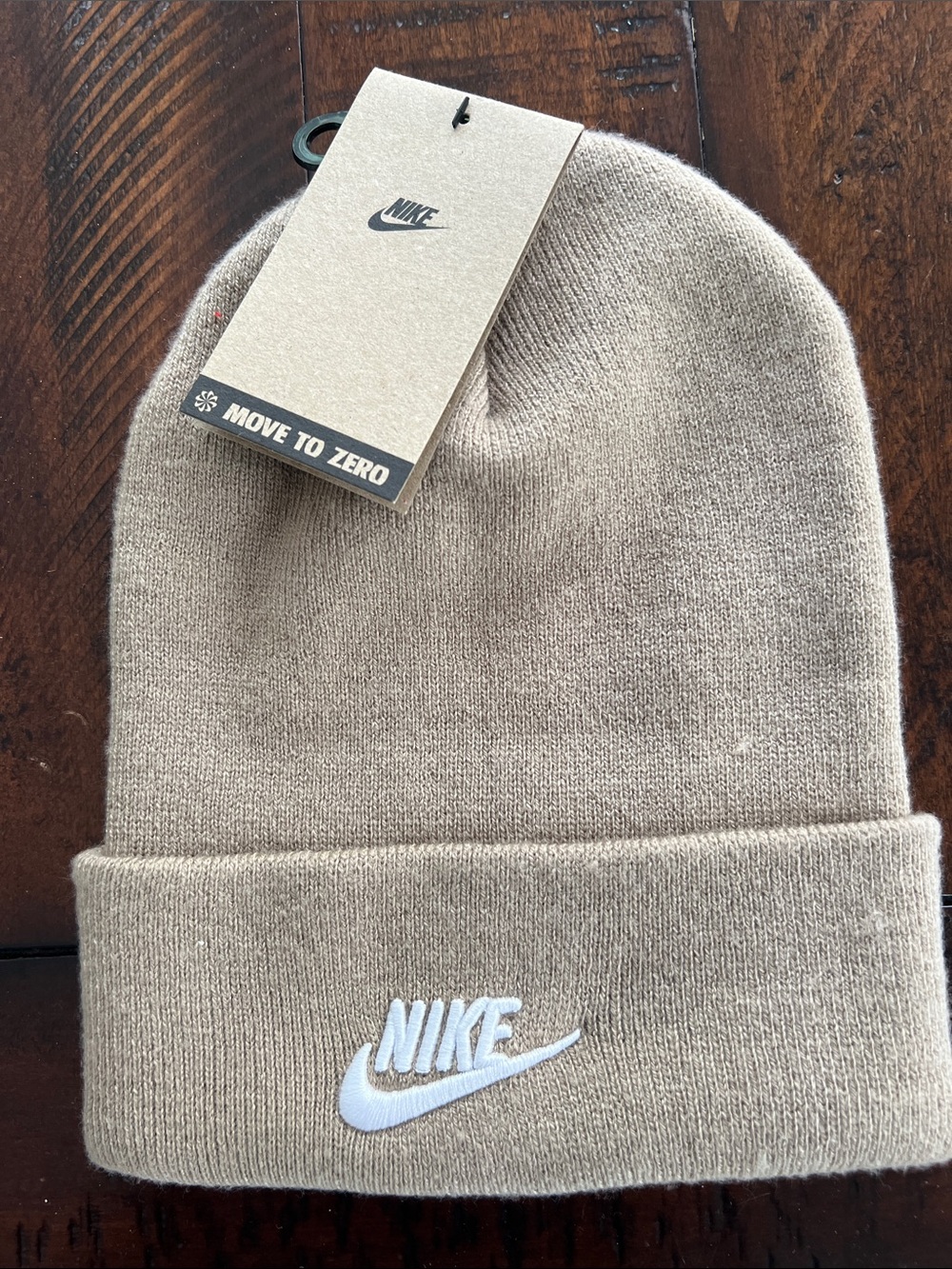 Nike Men's Tan Cuffed Knit Beanie with White Swoosh